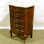 A French kingwood serpentine-front tall chest of 5 drawers, with shaped marble top, width 61cm