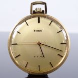 TISSOT - a Vintage gold plated Stylist open-face top-wind pocket watch, gilt dial with black baton