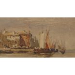 William Muller (1812 - 1845), watercolour, sailing boats, unsigned, 5.5" x 11", framed Slight