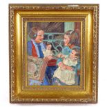 Early 20th century oil on board, children with dolls, unsigned, 9.5" x 7.5", framed Good condition