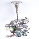 Various costume jewellery and silver, including teaspoons, rings, brooches, spill vase etc Lot