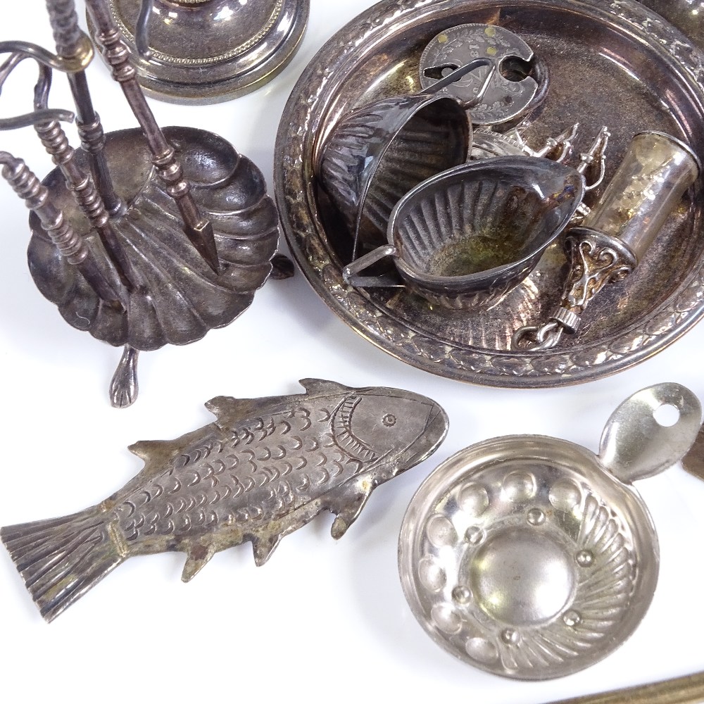 A collection of miniature doll's house silver and plated items, including a fire companion set on - Image 2 of 3