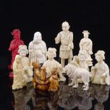 A group of 19th century Japanese ivory carvings, okimono, netsuke etc
