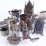 A quantity of various silver doll's house items, including throne chair, well bucket, strut photo