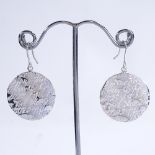 A brand new pair of Tiffany & Co sterling silver Notes drop earrings, disc diameter 25mm, 12.4g,