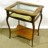 A late Victorian rectangular mahogany vitrine table, with inlaid marquetry, glazed panels and