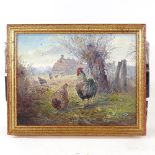 John Mace, oil on board, cockerels, signed with monogram, 6.5" x 8.5", framed Good condition