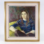 Oil on canvas, portrait of a girl, unsigned, 21" x 17.5", framed Good condition
