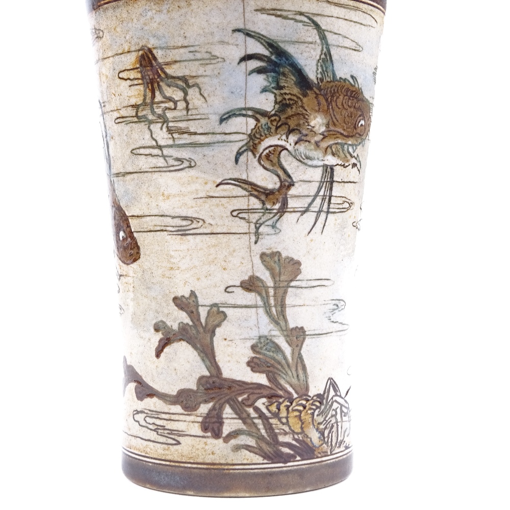 MARTIN BROTHERS - salt glaze stoneware beaker with hand painted and incised caricature fish and - Image 5 of 6