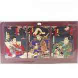 Kunichiga, mid-19th century Japanese woodblock triptych, each panel 13.5" x 9.5", mounted Light