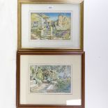 Gillian Hobbs, pair of watercolours, Cornish scenes, signed, 7.5" x 10.5", framed Good condition