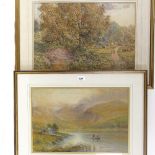 J Morris, 2 19th century watercolours, landscapes, 12" x 18", framed Slight paper discolouration