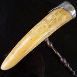 A 19th century ivory-handled corkscrew, inscribed on handle Dinner of the First Panel Jan 8 1896,