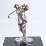 A cast silver figure of a golfer on black marble base, maker's marks for James & William Deakin,
