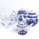 5 English blue and white teapots, including 18th century Leeds Pearlware (A/F) (5)