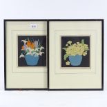 John Hall Thorpe, 2 colour wood-cut prints, crocus and snow drops and primroses, image 6.5" x 6",