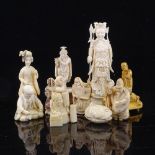 A group of Japanese ivory netsuke, okimono, and other carvings
