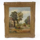 William Cartwright, oil on canvas, farmyard scene, 24" x 19", framed Good condition