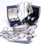 Various Danish silver jewellery, including modernist abstract brooch, heart pendant necklace,