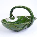 A Rye Pottery green glaze ornamental trug, length 21cm Tiny glaze chip at one end, no restoration