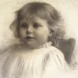 Charcoal on paper, portrait of a child, circa 1900, 10.5" x 14" Short tear on the top edge, a few