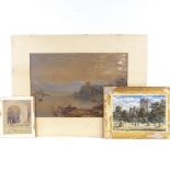 Folder of watercolours, including David Cox Snr, wooded landscape, 4.5" x 6.5"