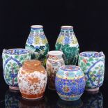 A group of Oriental porcelain vases and pots, tallest vases height 14.5cm (7)