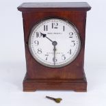 A Victorian mahogany 30-hour mantel clock, by Abbey Watch Co, white painted dial with Arabic