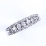 A modern 18ct white gold diamond cluster half eternity ring, total diamond content approx 0.75ct,