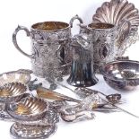 Various Antique silver plate, including Bacchanalian jug, large 2-handled mug, fox-head stirrup cup,