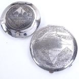 An Iraqi silver and niello compact, and an unmarked Indian white metal compact, largest diameter 7cm