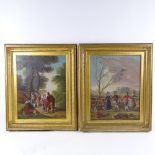 A pair of 19th century oils on canvas, Classical scenes, unsigned, 15" x 12", framed Very good