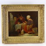 Joseph Dens, oil on wood panel, interior scene, signed, 16" x 19", framed Good condition, recently