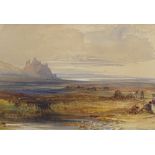 Manner of J M W Turner, 19th century watercolour sketch, landscape, unsigned, 5" x 8", framed Slight