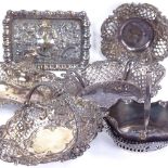 7 silver dishes and baskets, makers include Deakin & Francis, James Dixon & Sons etc, largest length