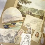 Folder of 19th and 20th century drawings and watercolours