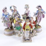 A collection of German 19th century porcelain figures, including Meissen, largest height 17cm