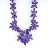 A modern sterling silver marquise-cut amethyst necklace, necklace length 46cm, 21.2g Very good