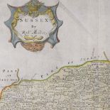 Robert Morden, hand coloured map of Sussex, 1722, image 13.5" x 16", framed Good condition