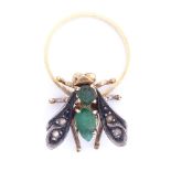 An 18ct gold emerald and rose-cut diamond figural bug ring, size L, 4.3g Good original condition,
