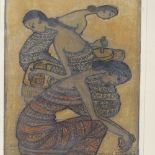 Dorothy Bordass, ink and watercolour, Indian women, signed and dated 1964, 8.5" x 6", framed Very