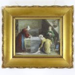 19th century watercolour, ladies ironing, 6" x 7", framed Good condition