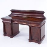 A fine early Victorian flame mahogany apprentice pedestal sideboard, with 3 frieze drawers and
