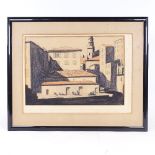 John Lewis, charcoal and watercolour, street scene, 1936, 10.5" x 15", framed Slight paper