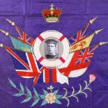 A First World War Navy silk embroidered flag design picture, with inset photograph, modern frame,