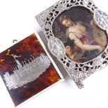 A 19th century tortoiseshell silver and ivory miniature picture, depicting a castle, width 8cm,