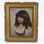 L Wagner, oil on canvas, portrait of a child, signed, 15" x 12", framed Paint crazing in the