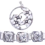 C BRUMBERG HANSEN - a Vintage Danish stylised silver floral panel bracelet, length 18cm, and