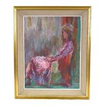 Mary Grahame, oil on board, seated woman, signed and dated 1985, 18" x 13.5", framed Good condition