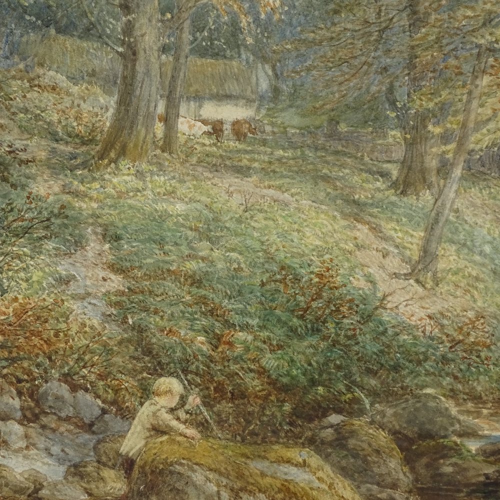 Charles Callcott, 19th century watercolour, figures in woodland, 17.5" x 17.5", framed - Image 4 of 4